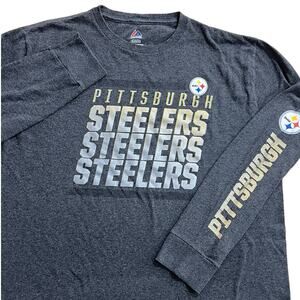 Pittsburgh Steelers Men’s XL Gray Long Sleeve NFL Shirt Yellow Graphic Majestics